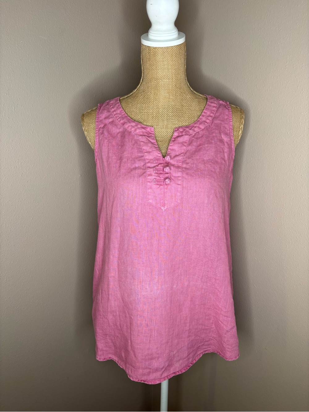 J. Jill Pink 100% Linen Relaxed Fit Tunic Pink Tank Top Size Small